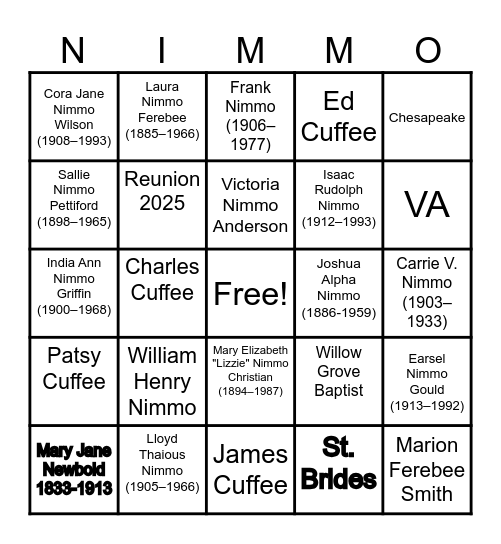We Are Family Weekend 2025 Bingo Card