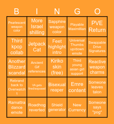 Overwatch 2026 Predictions Bingo Card