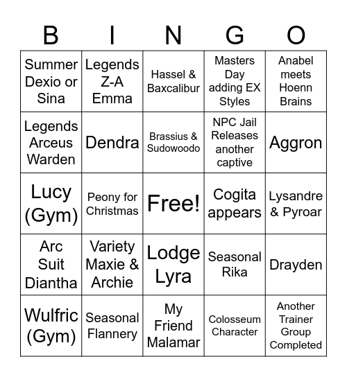 Pokemon Masters EX 2026 Bingo Card