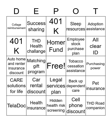Home Depot Benifits Bingo Card