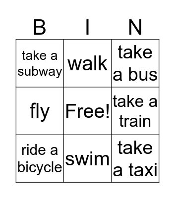 Transportation Bingo Card