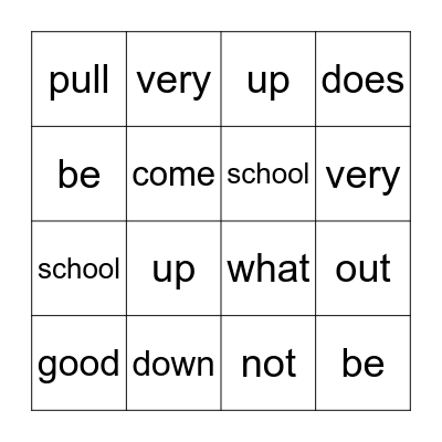 Sight Words Bingo Card
