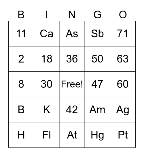 Sci-Math Bingo Card