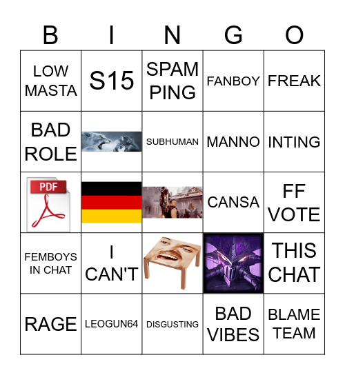 Yamatosdeath Bingo Card