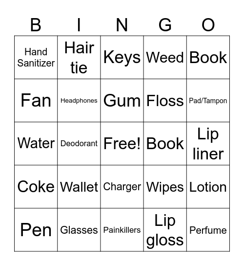What's in Your Bag? Bingo Card