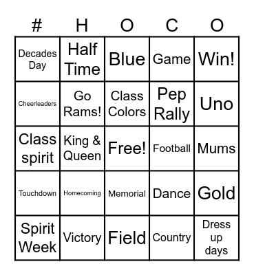 Homecoming Bingo Card