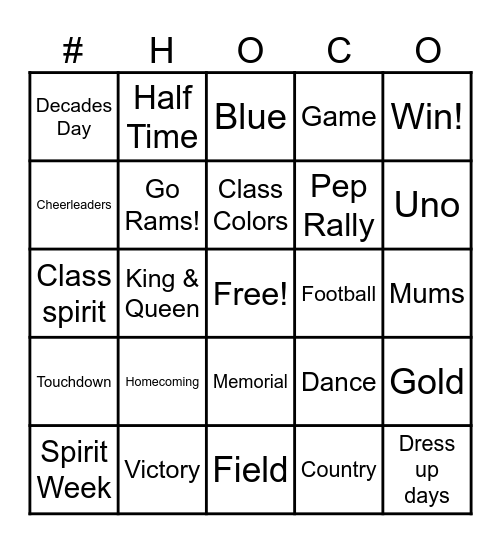 Homecoming Bingo Card