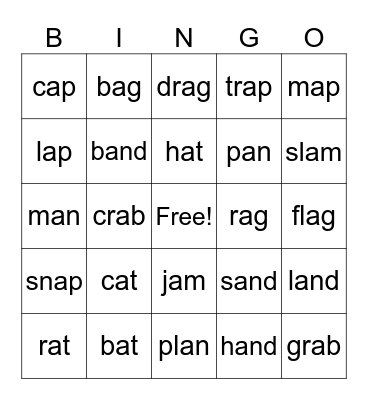 Lesson #35, Short a Bingo Card