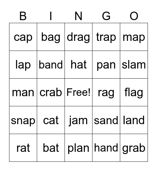 Lesson #35, Short a Bingo Card