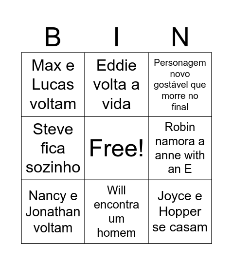 Stranger Things 5 Bingo Card