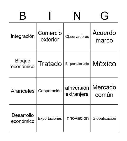 Alianza pacífico Bingo Card