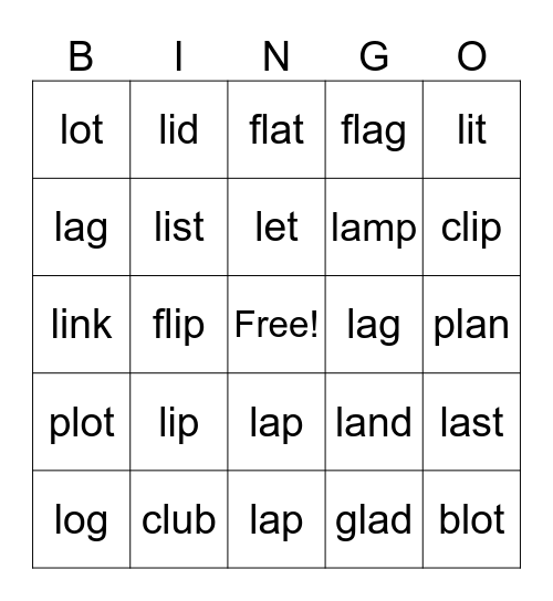 Lessons 26-27, l Bingo Card