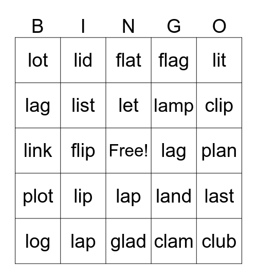 Lessons 26-27, l Bingo Card