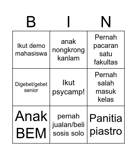 PSIKOMPLIT Bingo Card