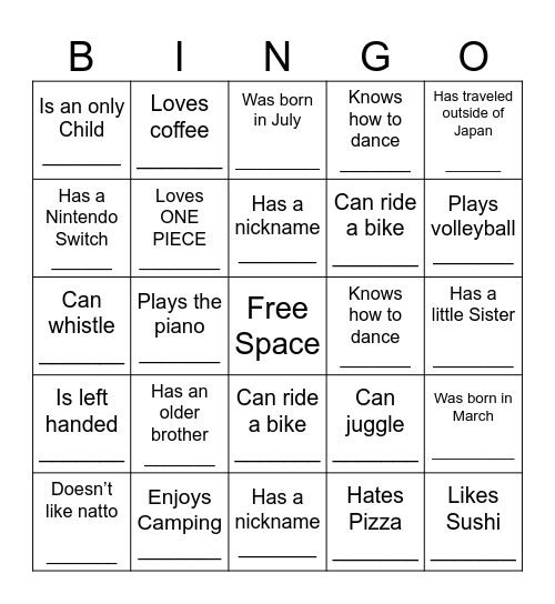 HUMAN BINGO Card
