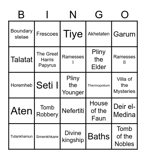 Year 12 Ancient History Bingo Card