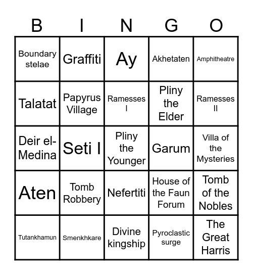 Year 12 Ancient History Bingo Card