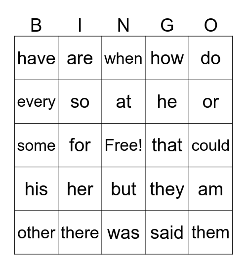 No-Excuse Words Bingo Card