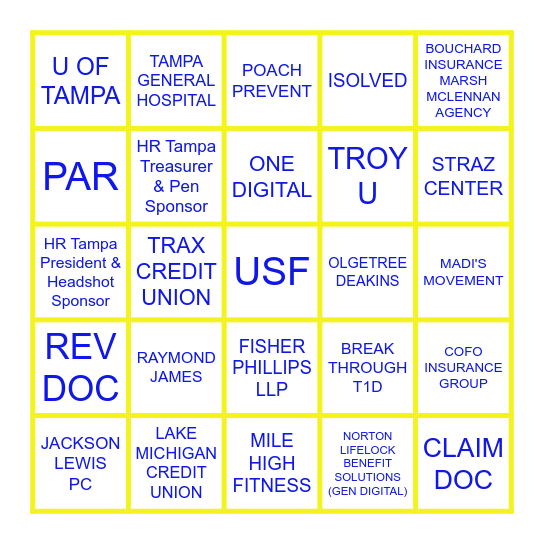 HR TAMPA  CONFERENCE SPONSORS Bingo Card