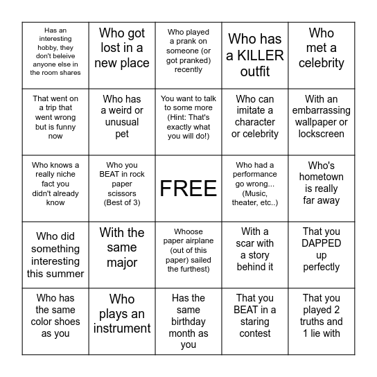 EWB Fall Kickoff BINGO! Find someone who... Bingo Card