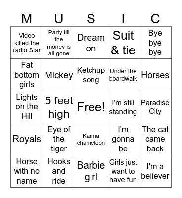 Singalong 1 Bingo Card