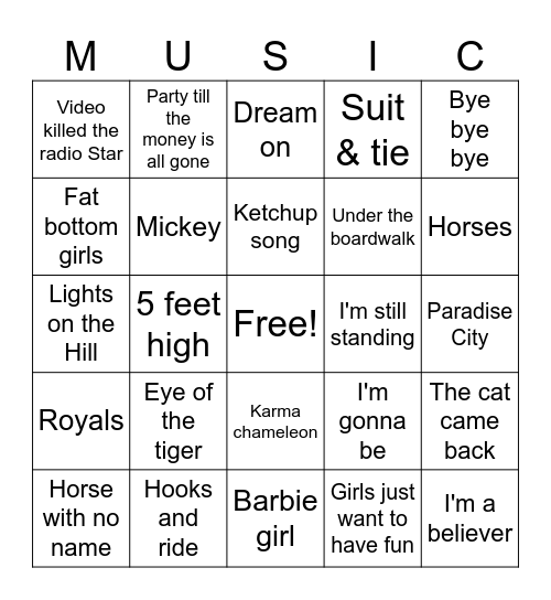 Singalong 1 Bingo Card