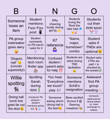 Wildcat Welcome PAbingo Card