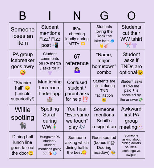 Wildcat Welcome PAbingo Card