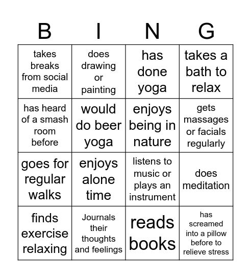 Self-care Bingo Card