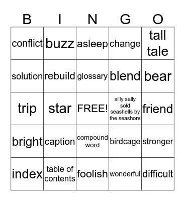 English Language Arts Bingo Card