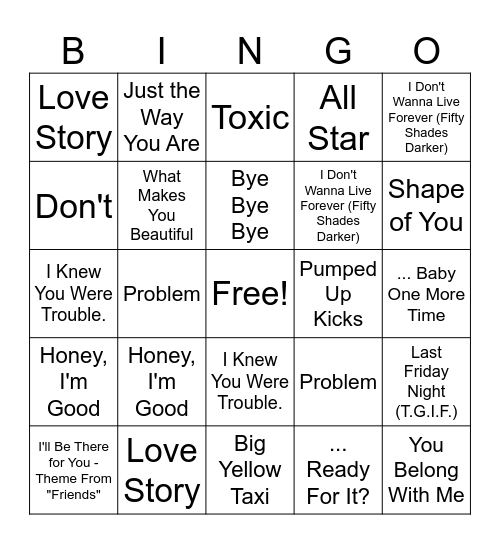 Music Bingo Card