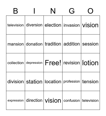tion - sion Bingo Card