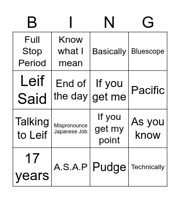 Sasherisms Bingo Card