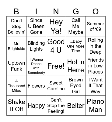 Music Quiz Bingo Card