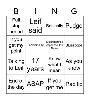 Shasherisms Bingo Card