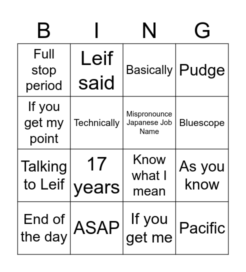 Shasherisms Bingo Card