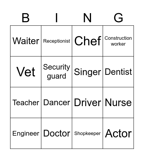 Jobs Bingo Card