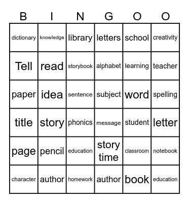 Literacy Bingo Card