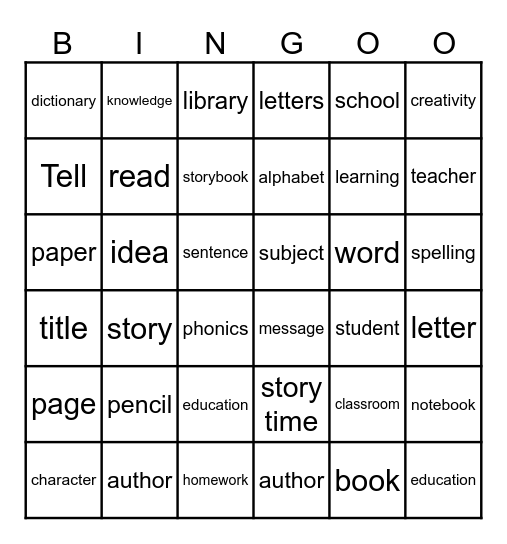 Literacy Bingo Card