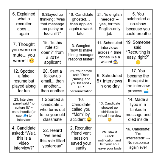 TA Bingo Card
