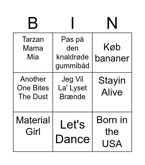 Musik Banko Bingo Card
