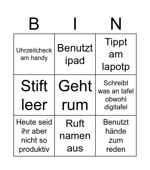 Lat 9 bin Bingo Card
