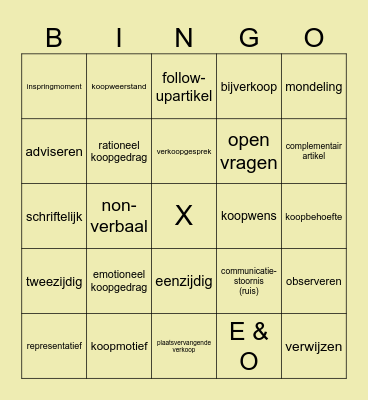 Service & Sales Bingo Card