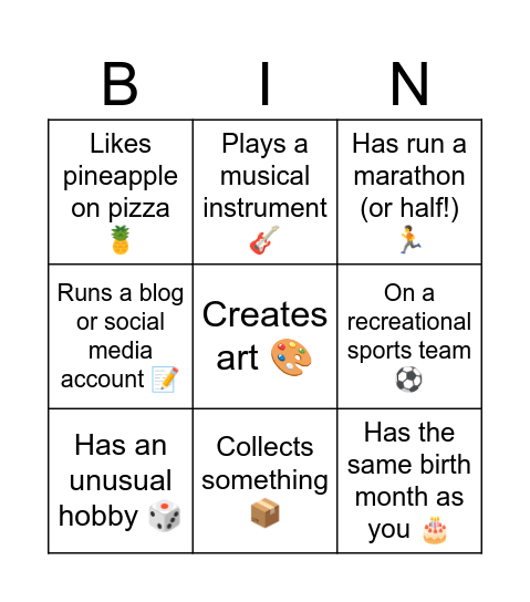 The Hunt List Bingo Card