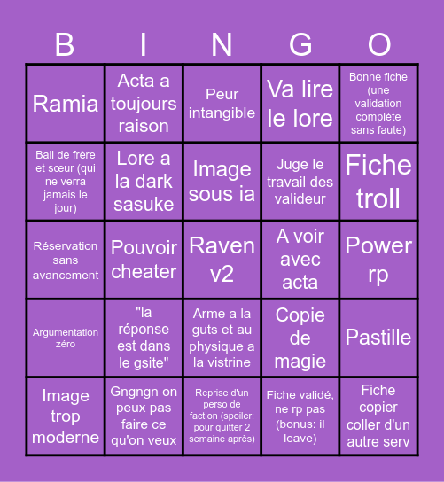 ✨ Bingo des fiches ✨ Bingo Card