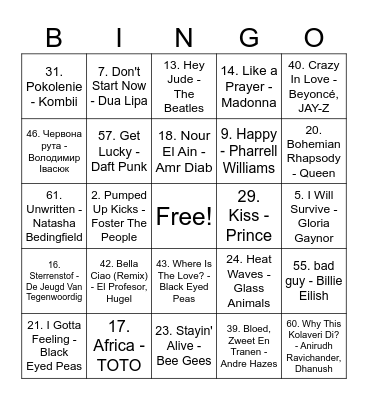 Musical Bingo Card
