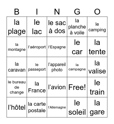 Les Vacances Bingo Card
