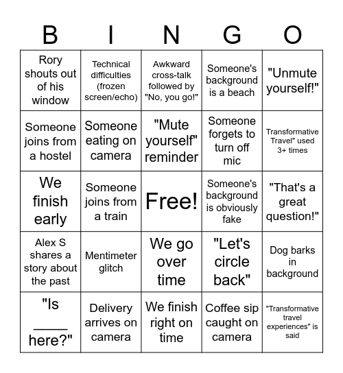 TLA Video Call BINGO Card