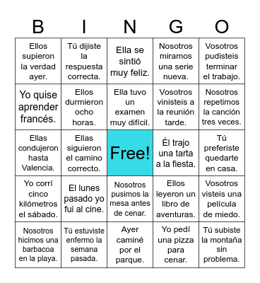 Pasado indefinido / simple - (ir)regular Bingo Card