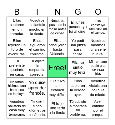 Pasado indefinido / simple - (ir)regular Bingo Card